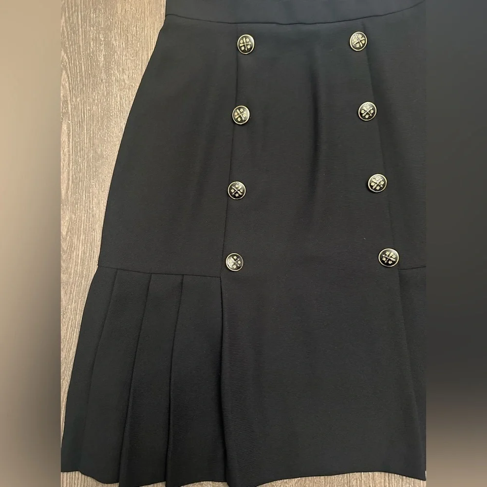 DONCASTER BLACK DOUBLE BUTTONED FLAIR BOTTOM BUSINESS SKIRT - Size 4 SKU:552 - Picture 2 of 6